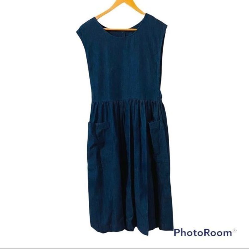 Vintage 80/90s Willowbend jumper denim front pocketed dress made in USA